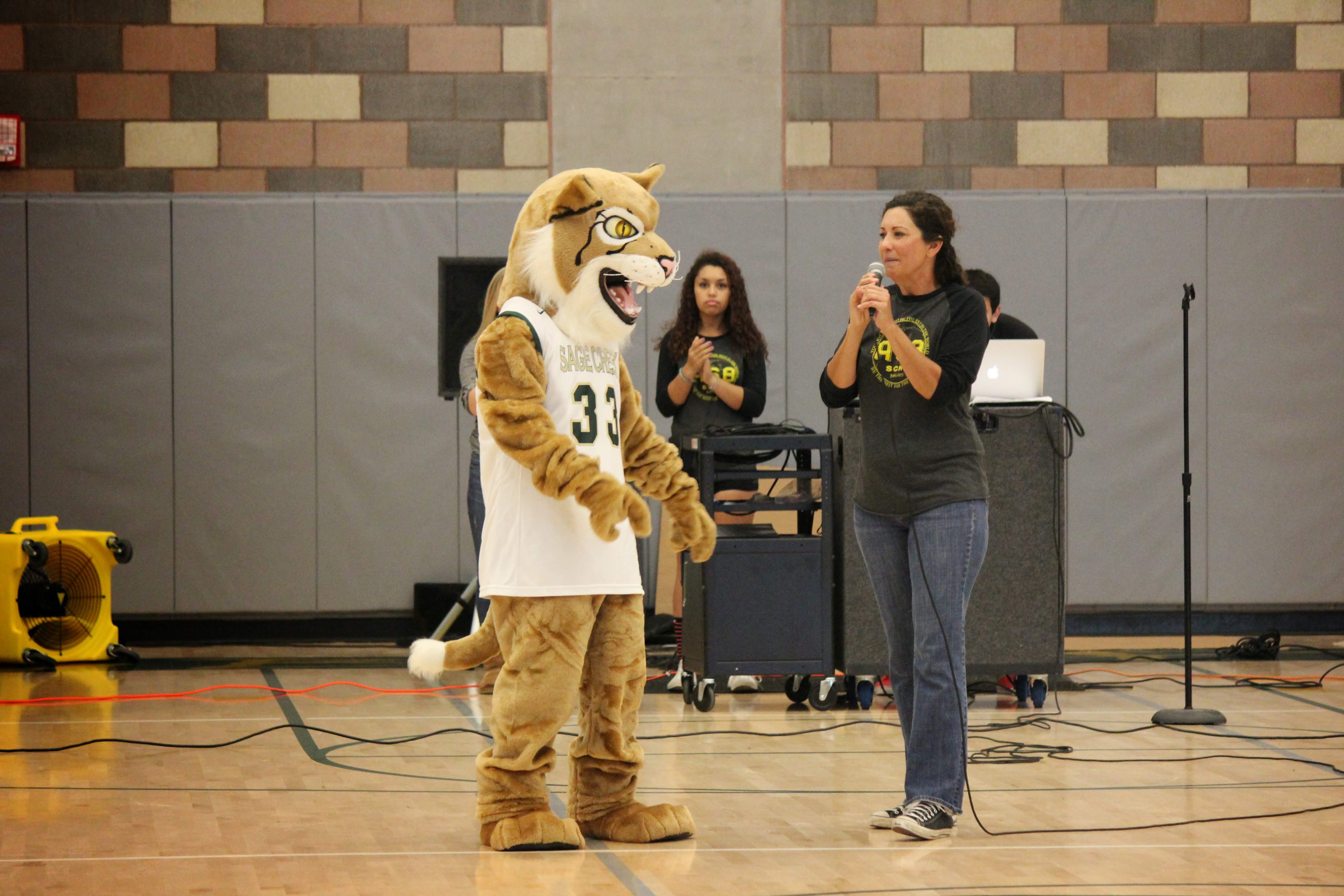 Evans leads a pep rally for the Class of 2017 and Class of 2018, the only two in attendance during her run as adviser.
