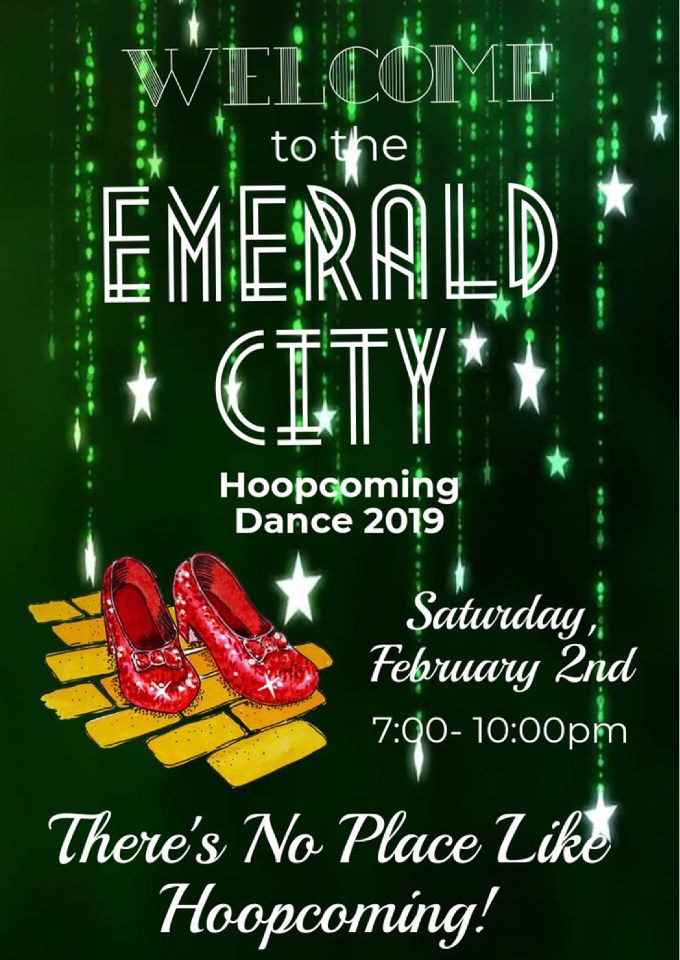 The flyer for Hoopcoming Dance 2019.